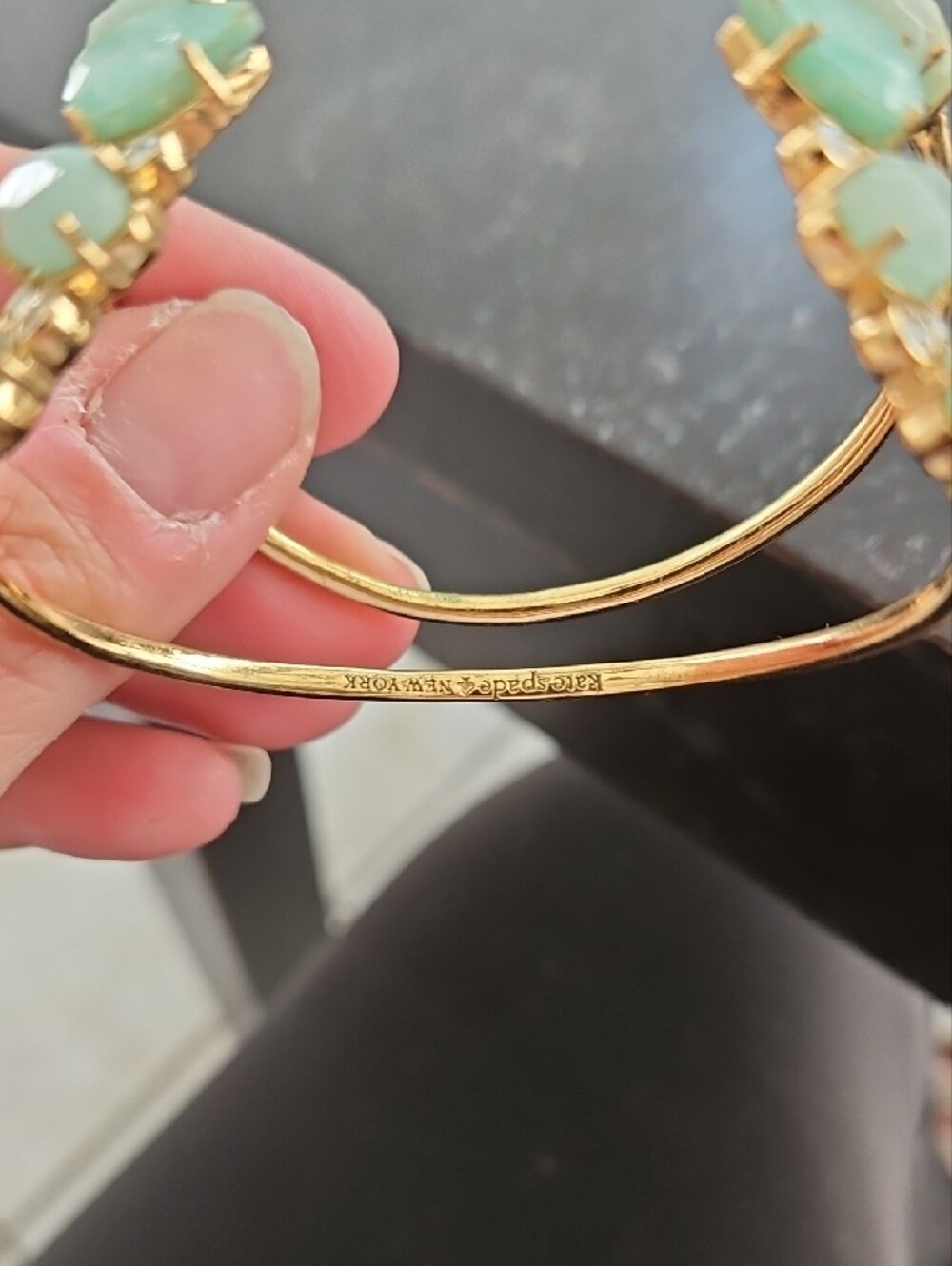 kate spade Gold-Tone Cuff Bracelet with Mint Green Stones - Picture 2 of 2